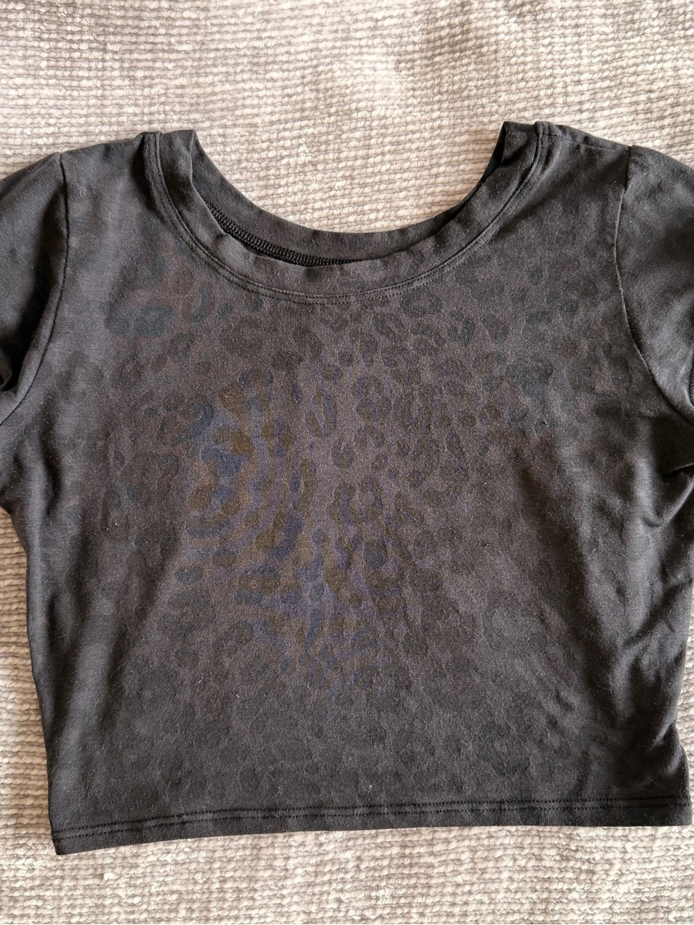 Bombshell Sportswear Black Leopard-Textured Cropped Tee - Picture 6 of 6